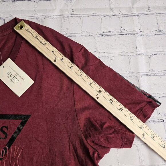 NEW Guess Womens Top Large Cap Sleeve Pinot‎ Noir Cotton New York Logo - Picture 11 of 11